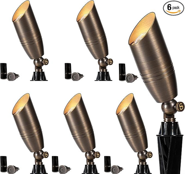 12V Brass Landscape Spotlight, Low Voltage Outdoor Light, IP65 Waterproof, Durable Pathway Uplight for Yard & | Lumora