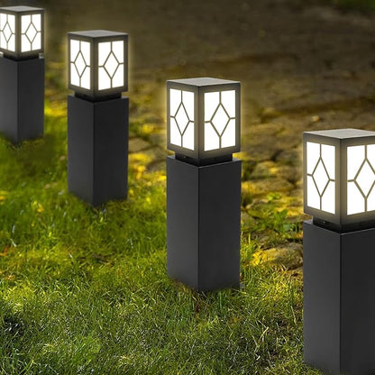 2Pack Landscape Path Lights 24" IP65 Waterproof Bollard Lights, Heavy Duty Steel Stable Widened Base E27 Lamp Holder, Modern Outdoor Path Lights Bollard for Lawn, Patio, Courtyard, Driveway, Lozenge