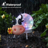 Solar Lights Outdoor Dairy Cow Decor with Crackle Glass Globe Lights - Cute Metal Cow Decor - Garden Figurine Light | Lumora