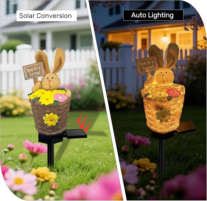 Solar Garden Bunny Lights Outdoor, Waterproof Solar Decorative Lights Outdoor Rabbit Bunny Statue Solars Garden Decorations Outside Solars Light for Yard Lawn Pathway Patio (You are Loved)