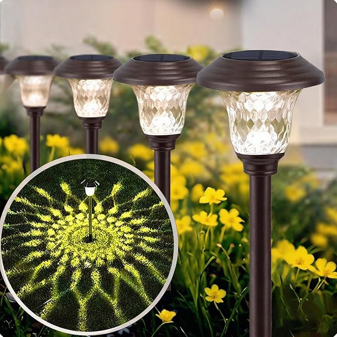 BEAU JARDIN 8 Pack Solar Pathway Lights White+Color Changing Stainless Steel 3 Mode Outdoor Multicolor Metal Solar Powered Waterproof Glass for Garden Landscape Path Yard Walkway Driveway Bronze