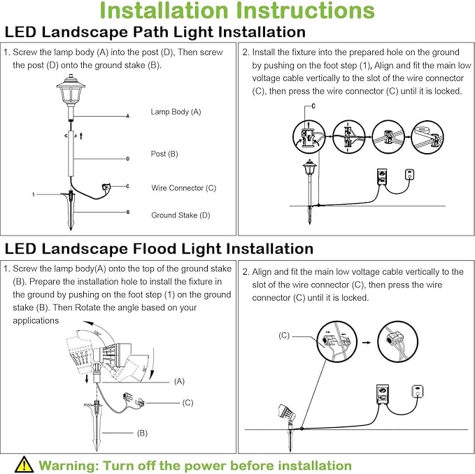 hykolity 8 Pack Low Voltage LED Landscape Kits, 12V Pathway Flood Light Kits, 10W 390LM and 3.4W 155LM Wired for | Lumora