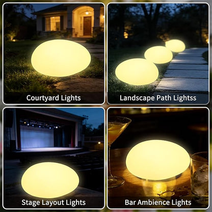 Solar Powered Outdoor Lights - Waterproof Garden Path Lighting, Pebble Shape Landscape Lights for Yard, Lawn, Patio, Walkway, Warm Light