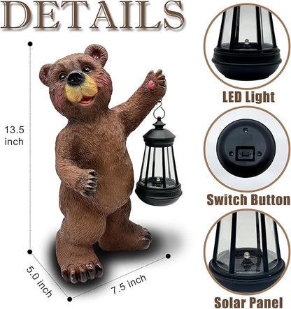 Solar Lantern Garden Statues Decor, 14" Large Outdoor Bear Figurine Lights for Yard Patio Decoration - Unique Christmas Housewarming Gift for Grandma Wowen Mom Brown