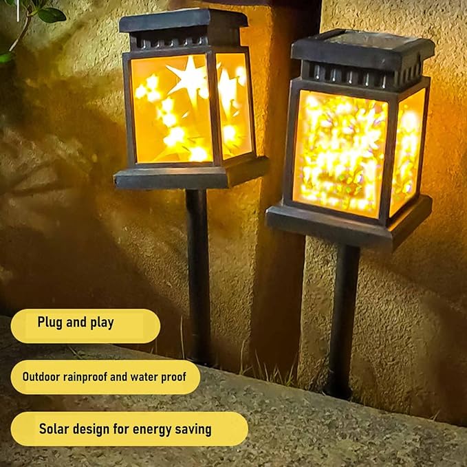 Solar Pathway Lights, LED Warm Light IP44 Water Proof Solar Light with Ground Stake Landscape Lighting for Outdoor Lawn Yard Decor (Full of Stars)