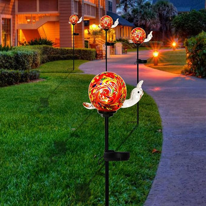 Bshine Solar Garden Decoration Outdoor Snail Lights, Hand Blown Glass Waterproof Solar Light Stake Decorate Paths, Pathways, Lawns and Yards Art for Mom Men, Father's Day Gifts