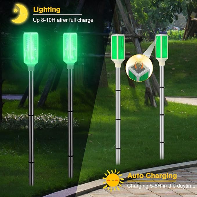 Macarrie 4 Pcs Solar Powered Driveway Markers Reflective Lights Driveway Reflectors on Poles for Snow Road Outdoor Yard Entrance (Green)