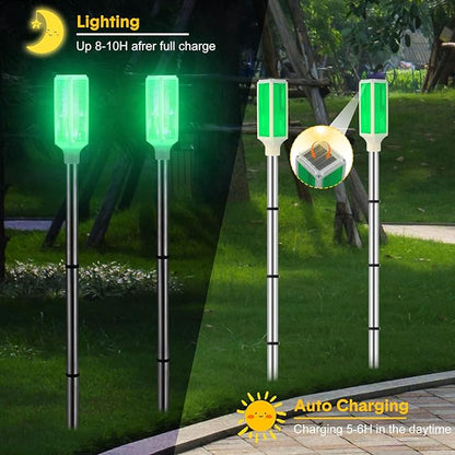 Macarrie 4 Pcs Solar Powered Driveway Markers Reflective Lights Driveway Reflectors on Poles for Snow Road Outdoor Yard Entrance (Green)
