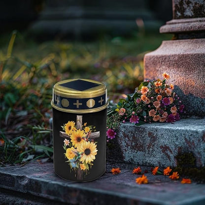 Poceacles Cross Outdoor Solar Lights Waterproof Outdoor Lights Solar Powered Solar Lantern Light Blessed Candles Cemetery Lights Outdoor Stake for Eternal Decorative, Sunflower Hummingbird Cross