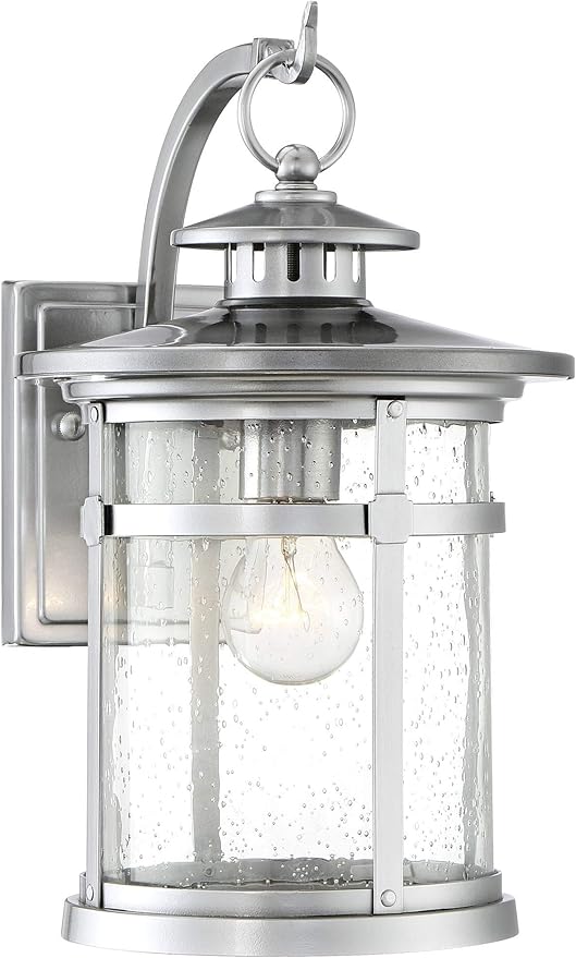 Franklin Iron Works Callaway Modern Industrial Outdoor Wall Light Fixture Chrome 11 3/4" Clear Seedy Glass Lantern for Exterior House Porch Patio Outside Deck Garage Yard Front Door Garden Home