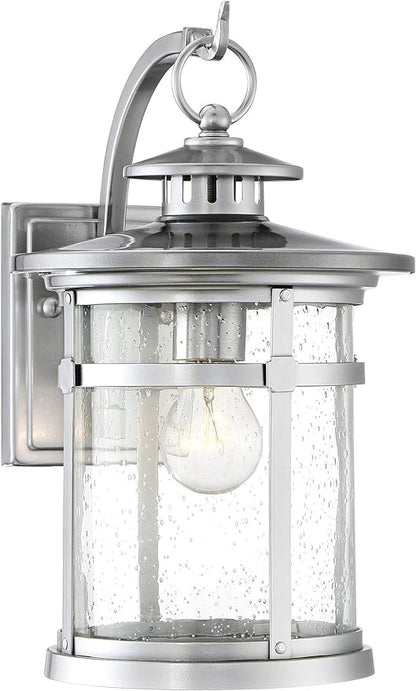 Franklin Iron Works Callaway Modern Industrial Outdoor Wall Light Fixture Chrome 11 3/4" Clear Seedy Glass Lantern for Exterior House Porch Patio Outside Deck Garage Yard Front Door Garden Home