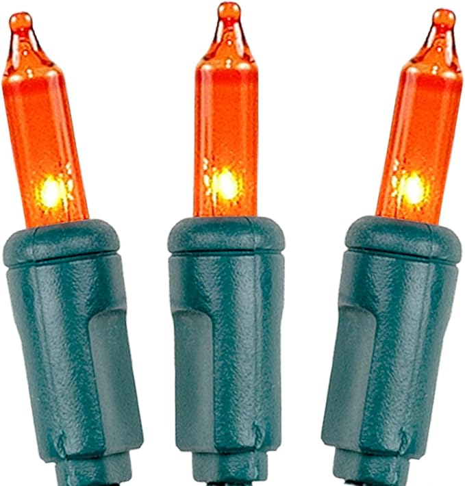 Novelty Lights 50 Feet 100 Bulbs Traditional Incandescent Mini Lights, Amber on Green Wire with 6" Spacing, Commercial Grade and UL Listed for Indoor/Outdoor Use, End-to-End Connectable