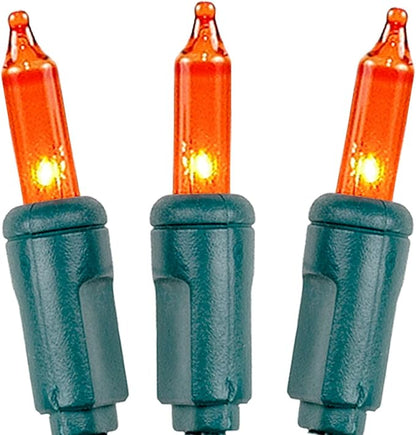Novelty Lights 50 Feet 100 Bulbs Traditional Incandescent Mini Lights, Amber on Green Wire with 6" Spacing, Commercial Grade and UL Listed for Indoor/Outdoor Use, End-to-End Connectable