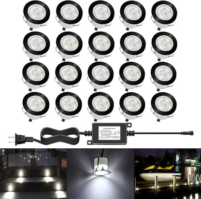 Deck Lights Outdoor Waterproof Low Voltage Lighting Kit Stainless Steel 1W Outdoor Yard Garden Decoration Lamps Landscape Pathway Patio Step Stairs Black Border(20pcs,Cool White)