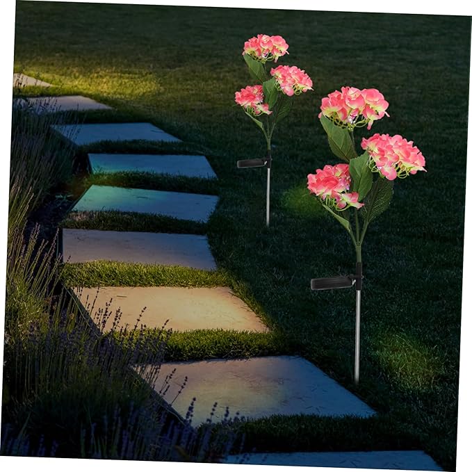 DOITOOL 4pcs Garden Solar Hydrangea Stake Lamp Decorative Outdoor Solar Lights for Pathway and Design Easy Installation for Lawn and Garden Decor