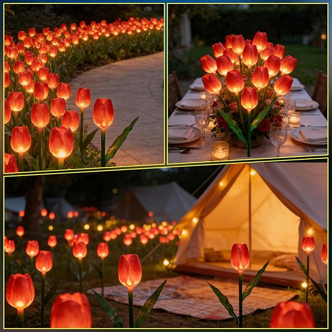 Set of 6PCS Flower Gifts for Garden Decorations - Upgraded Solar Stake Flower Lights for Path Outdoor Decor, Waterproof, Gifts for Mom Day,Grandma,Patio,Porch,Home,Party Lighting Decor.RED