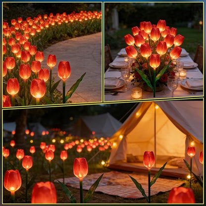 Set of 6PCS Flower Gifts for Garden Decorations - Upgraded Solar Stake Flower Lights for Path Outdoor Decor, Waterproof, Gifts for Mom Day,Grandma,Patio,Porch,Home,Party Lighting Decor.RED