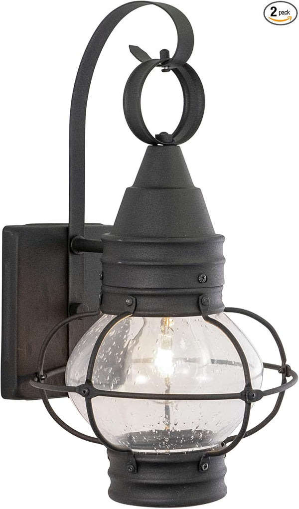 VAXCEL 2-Pack Chatham 13.5 in. H 1-Light Textured Black Coastal Outdoor Wall Sconce Made of Durable Steel, Clear | Lumora