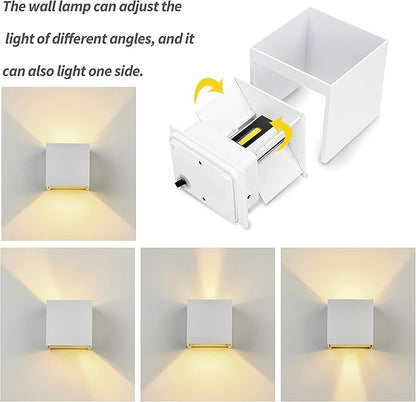 LANFU LED Aluminum Square Cube Waterproof White Wall Sconce Outdoor Light Exterior Wall Lighs fixtures Outside for House Patio 6W 100-277V 3000K Angle-Adjustment Warm Light 2LEDS White 6W