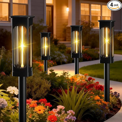 Solar Pathway Lights Outdoor 4 Pack: Solar Powered Garden Lights Waterproof 12-Hour Illumination & Longer Light Strip - Bright Landscape Path Lights for Lawn Driveway Patio Sidewalk Yard