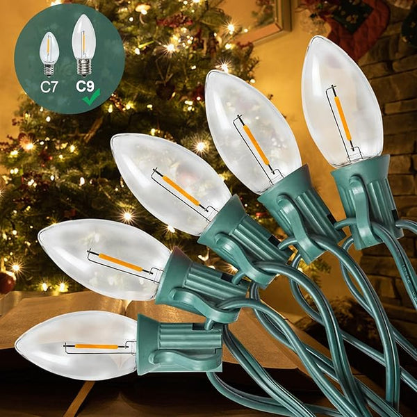 C9 Christmas Lights Outdoor, 50FT Waterproof Warm White 2700K LED String Lights for Roofline Xmas Tree Patio | Lumora