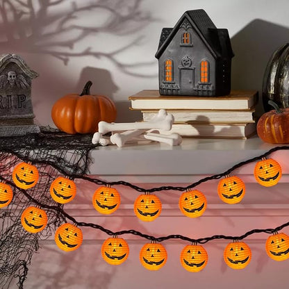 Halloween Pumpkin Lantern Lights Outdoor, 8.5Ft Plug in Orange Halloween Decorations String Light with 10 LED Jack O’ Lantern Lights, Hanging Fairy Lights Waterproof for Yard Party Patio Garden Window