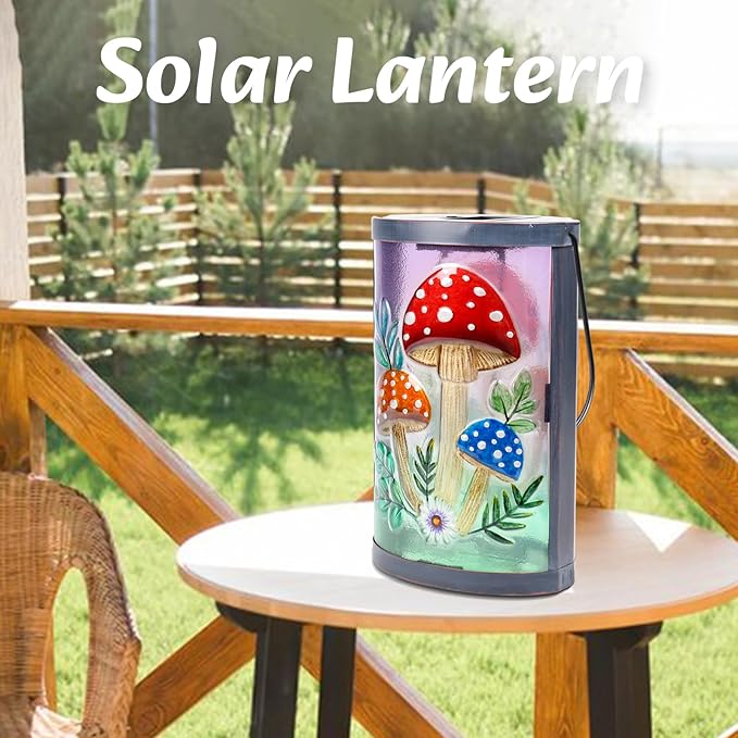 Hanging Solar Lantern Outdoor Waterproof Mushroom Solar Lights Glass Tabletop Decorative Lamp for Outdoor Patio | Lumora