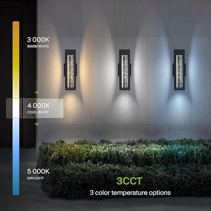 ASD LED 14 Inch Bubble Glass Wall Light Fixture | 12W 300LM 3000K-5000K 120V | 3CCT, Waterproof, Dimmable, ETL Listed | Exterior Flush Mount Sconce, Outdoor-Indoor Lighting | Black, 4 Pack