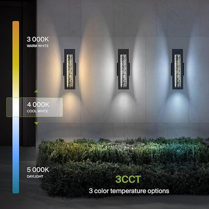 ASD LED 14 Inch Bubble Glass Wall Light Fixture | 12W 300LM 3000K-5000K 120V | 3CCT, Waterproof, Dimmable, ETL Listed | Exterior Flush Mount Sconce, Outdoor-Indoor Lighting | Black, 4 Pack