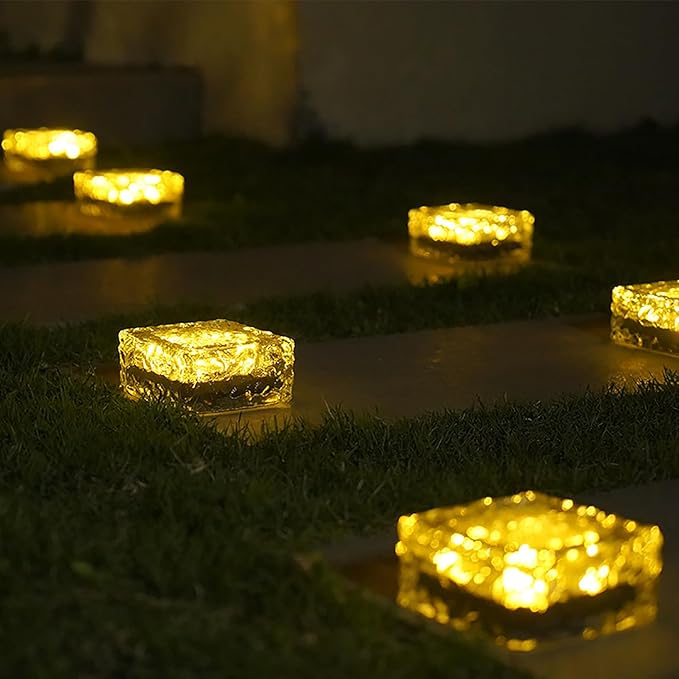 keeda Solar Brick Lights Waterproof Solar Path Ice Cube Lights Outdoor LED Decorative Ice Block Floor Tile Lights for Garden, Pathway, Patio, Walkway (Warm White, Pack of 2)