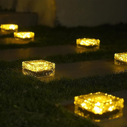 keeda Solar Brick Lights Waterproof Solar Path Ice Cube Lights Outdoor LED Decorative Ice Block Floor Tile Lights for Garden, Pathway, Patio, Walkway (Warm White, Pack of 2)