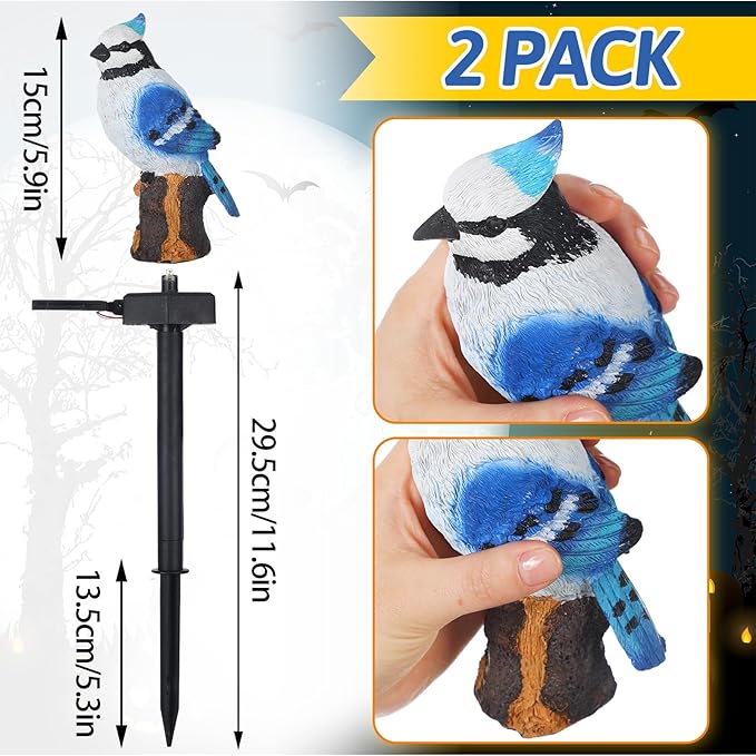 Baquler 2 Pack Blue Jay Solar Lights Blue Jay Outdoor Decor Bluebird Solar Light Bird Figurine Garden Stake for Pathway Garden Lawn Yard Decorations