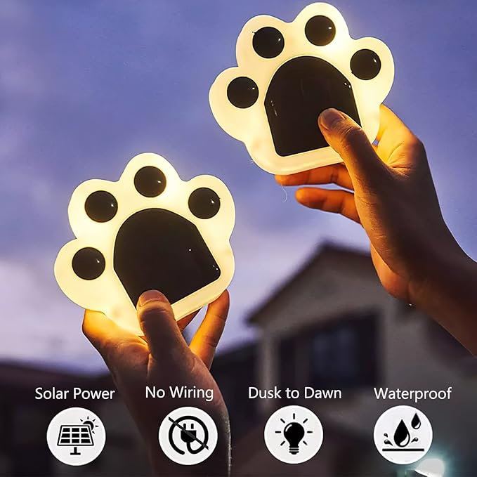 4Pack Led Paw Print Solar Lights Warm White Solar Paw Print Lights Outdoor Waterproof, Garden Lawn Landscape Path Yard