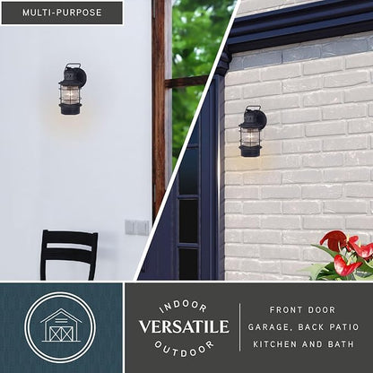 VAXCEL Hyannis 12.25 in. H 1-Light Textured Black Coastal Outdoor Wall Sconce Made of Durable Steel, Clear Ribbed Glass Shade, LED Compatible, Use for Exterior Porch Patio Front Door or Garage