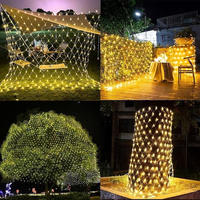 2 PACK Battery Operated Net String Lights 4.9x3.9Ft 100LED-Light 8 Modes Mesh Waterproof Wide Angle LED Curtain Lights for Christmas Xmas Garden Yard Party Wedding and Holiday Decor( Warm White)