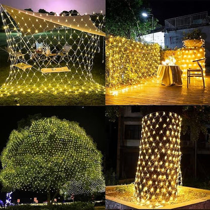 2 PACK Battery Operated Net String Lights 4.9x3.9Ft 100LED-Light 8 Modes Mesh Waterproof Wide Angle LED Curtain Lights for Christmas Xmas Garden Yard Party Wedding and Holiday Decor( Warm White)