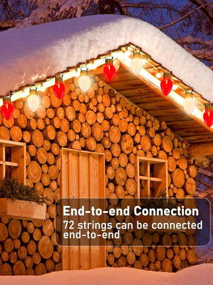 SUNSGNE Red and White Christmas Lights Outdoor, 16FT Jumbo Hanging Christmas Lights with 10 Count 5'' Solid Red and White LED Bulbs for Xmas Roofline Patio Yard Porch Balcony Decorations