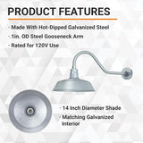 14in. Galvanized Finish Outdoor Gooseneck Barn Light Fixture with 22in. Long Extension Arm - Wall Sconce Farmhouse | Lumora