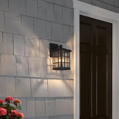 Quoizel Stonington Outdoor Wall Lantern, Coastal Armour 13 Inch 1-Light Mystic Black Vintage Wall Sconce, Clear Water Glass, 100W, Decorative Outside Lights for Patio, Porch, Garage or Yard