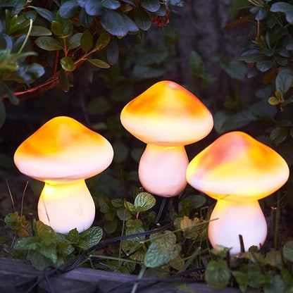 Set of 3 Orange Solar Powered Mushroom Toadstool LED Outdoor Waterproof Garden Pathway Landscape Lights