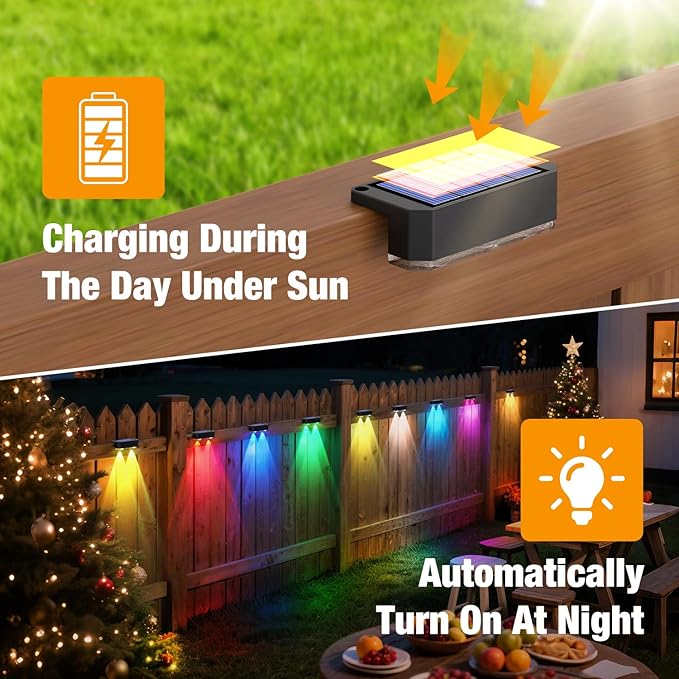 Peasur Solar Fence Lights Outdoor RGB, 2 Pack Step Light Solar Powered, Waterproof LED Deck Lights for Stairs | Lumora