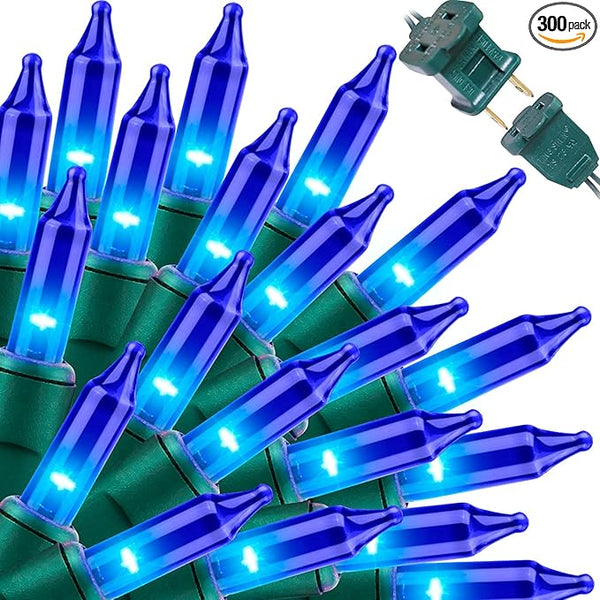 LAMPHOME Blue Christmas Lights Decoration 300Lights 63.8ft(2pk of 150L) UL Certified Mini Bulb String Lights Set | Lumora
