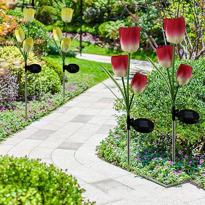 4pack Outdoor Solar Tulip Led Flower Garden Stake Light, Yard Decorative Light Up Tulip Flowers, Decorative Solar | Lumora