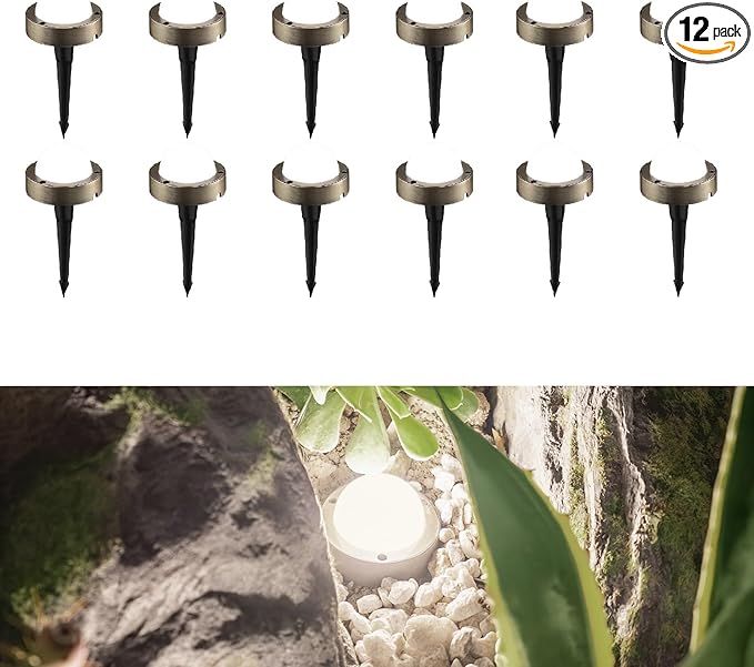 LEONLITE 12-Pack LED Pathway Lights Low Voltage, 12V-24V LED Well Lights Landscape, UL Listed, IP65 Waterproof, Aluminum, 4000K Cool White, Cast-Aluminum