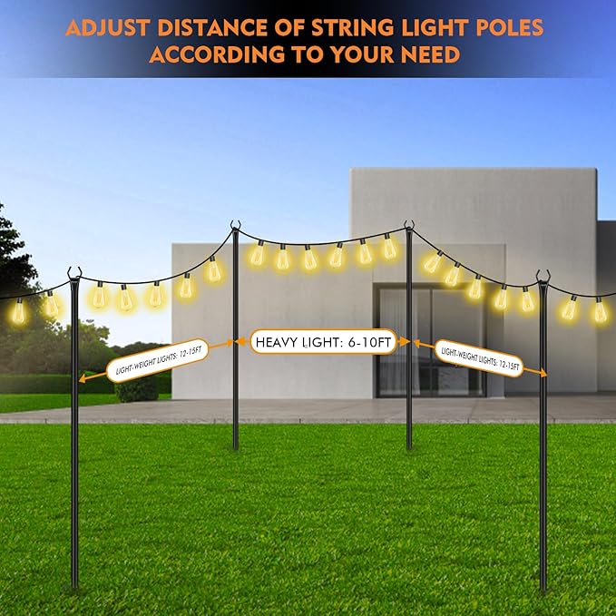FEED GARDEN String Light Poles for Outside,10FT Metal Poles for Outdoor String Lights, Stand Poles for Deck | Lumora