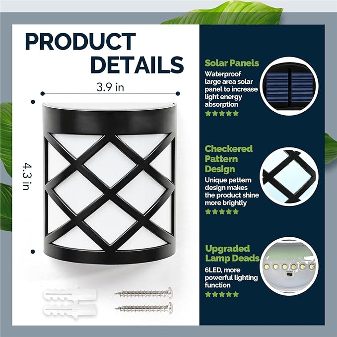 QUQUQ Solar Pathway Lights 8 Packs Solar Wall Lights Waterproof LED Deck Decorative Yard Patio Decor