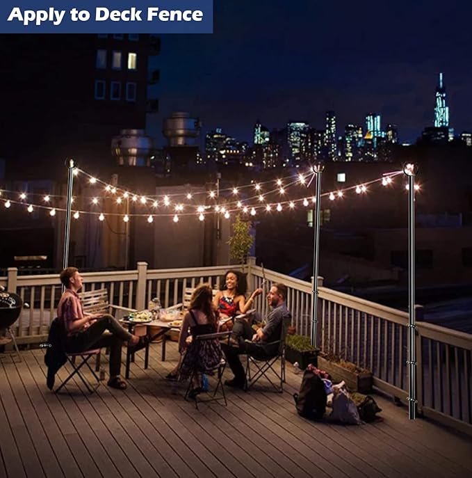 10FT String Light Pole for Outdoor, Heavy Duty Metal Lighting Stand Pole for Deck Fence Railing Backyard Patio | Lumora