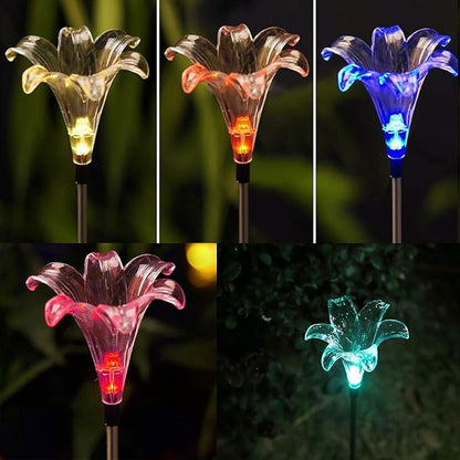 Outdoor Solar Garden Stake Lights 3 Pack- Color Changing LED Stake Lamp In-ground Landscaping Lights for Garden Patio Yard Lawn Pathway Flower Bed Decorations Figurine Lily Sun Flower and Dandelion