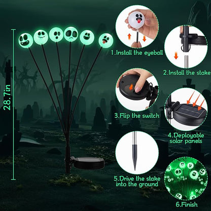Tuanse 2 Pcs Outdoor Halloween Decorations Waterproof Halloween Solar Lights Scary Ghost Lights for Garden Yard Lawn Pathway (Green)