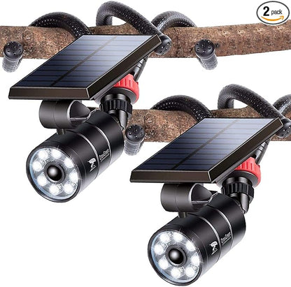 Free 100-DAY Replacement/Refund, Solar Motion Lights Outdoor Waterproof, Solar Security Spot Lights Motion Outdoor Camping Lights for Outside Camp Patio, Fence, Deck, Post(2Pack)